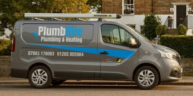 PlumbRite liveried van parked outside a customer's home